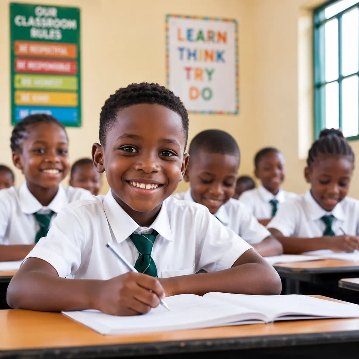 Pupils writing in a classroom