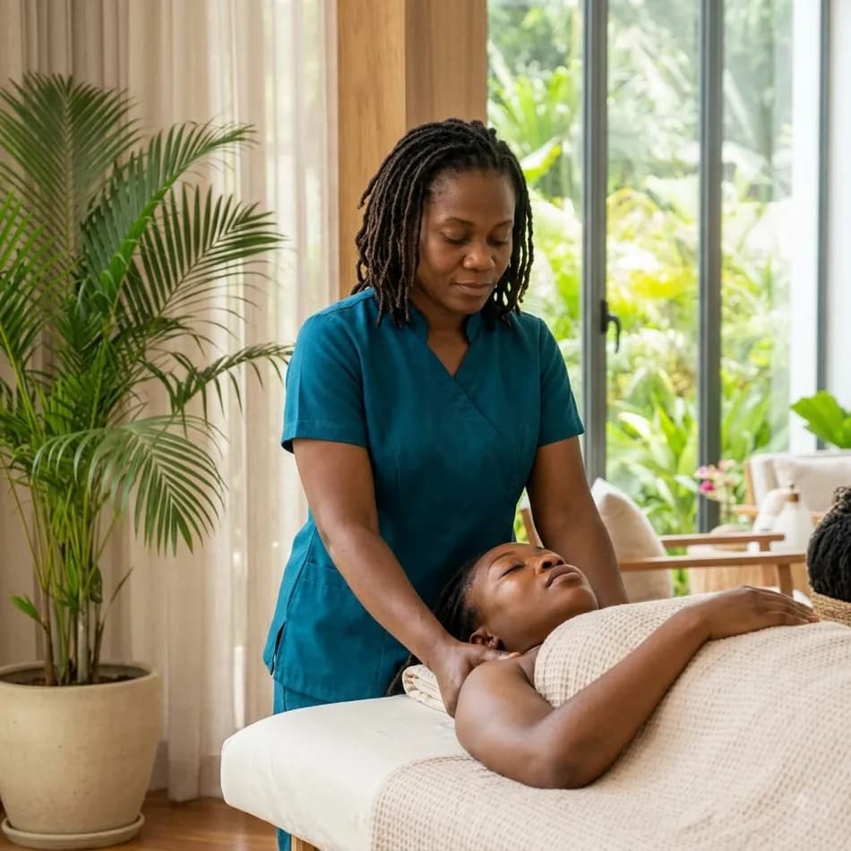 A therapist giving a massage at a wellness spa